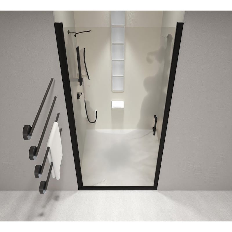 Pivot Shower Door 24/28/34 x 72 in., 6mm Tempered Glass, Matte Black Half Frame, Explosion-Proof Safety Film