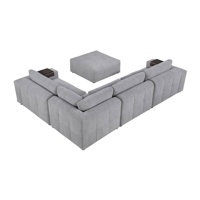 Mackay 143" Textured 5-Piece Modular Sectional Sofa with Ottoman