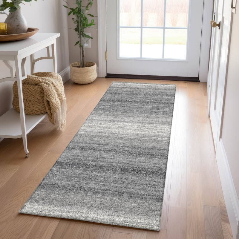 Machine Washable Indoor/ Outdoor Ombre Stripe Chantille Rug - Gray - 2'3" x 7'6"