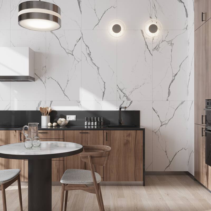 Terrain 24x48 White Gray Porcelain Large Format Veining Wall and Floor Tile (15.55 sq ft/case) - 2 Pack