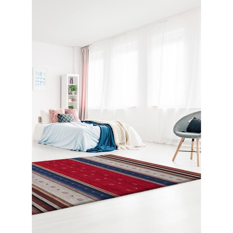 ECARPETGALLERY Hand Loomed Kashkuli Gabbeh Red Wool Rug - 6'5 x 9'8