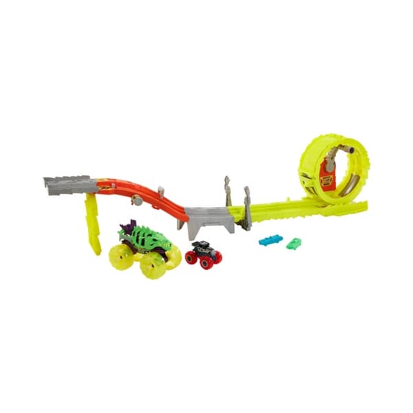 slide 2 of 5, Hot Wheels Monster Trucks Charge & Chase Challenge Track Set - Yellow