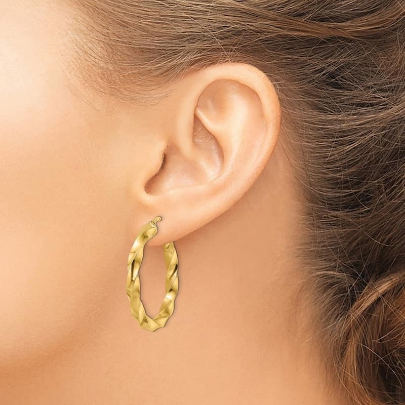 Curata 14k Yellow Gold Polished Twisted 34.6x4mm Round Hoop Earring
