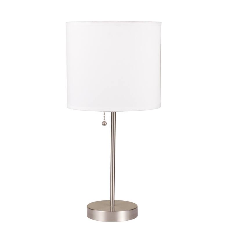 HomeRoots 20" Silver Metal Candlestick Table Lamp With White Classic Drum Shade - 9
