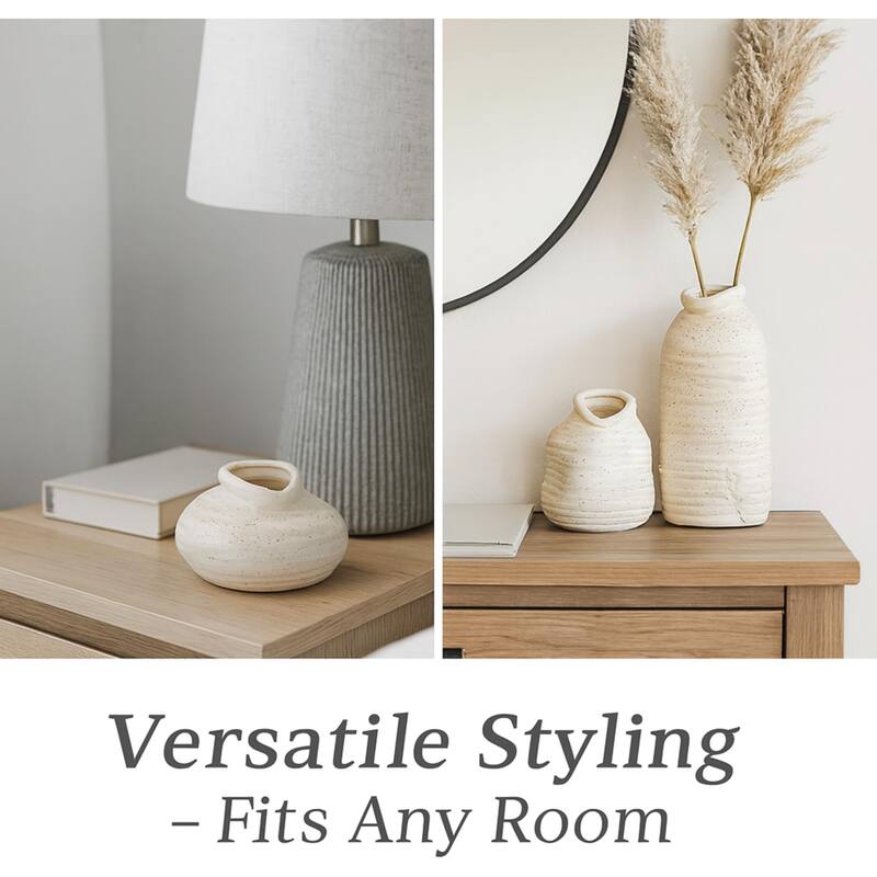 Aria Home Cream Ceramic Vase Set of 3 with Speckled Finish Decor