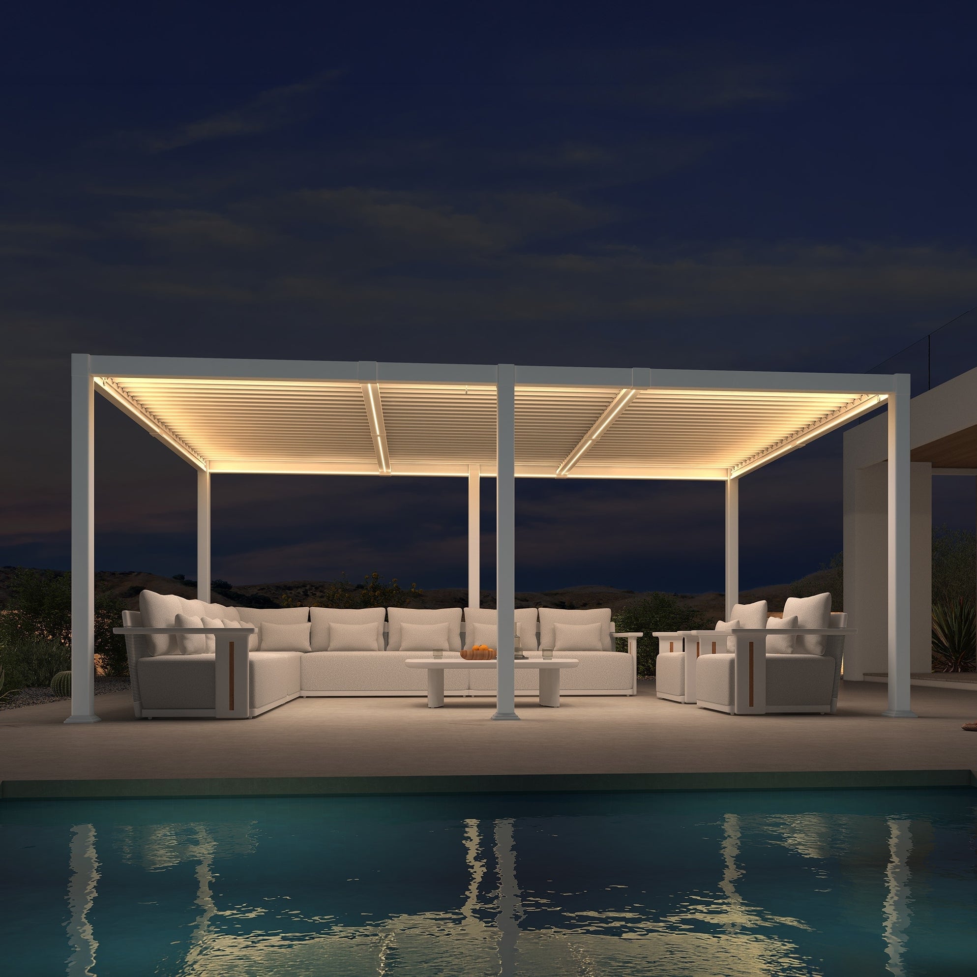 PURPLE LEAF Louvered Pergola with LED String Lights Aluminum Outdoor Pergola with Adjustable Roof for Patio Garden
