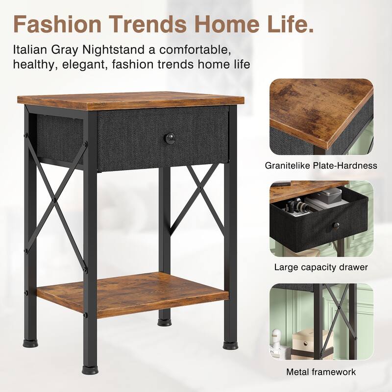 Javlergo 2 Pack X Frame Nightstand with Removable Fabric Drawer Easy to Clean Multifunctional End Table with Open Shelf