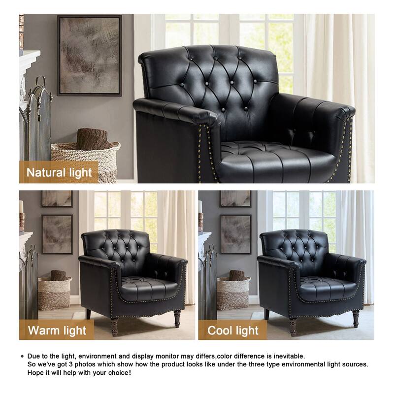 PU Leather Tufted Accent Chair with Nailhead Trim Armchair