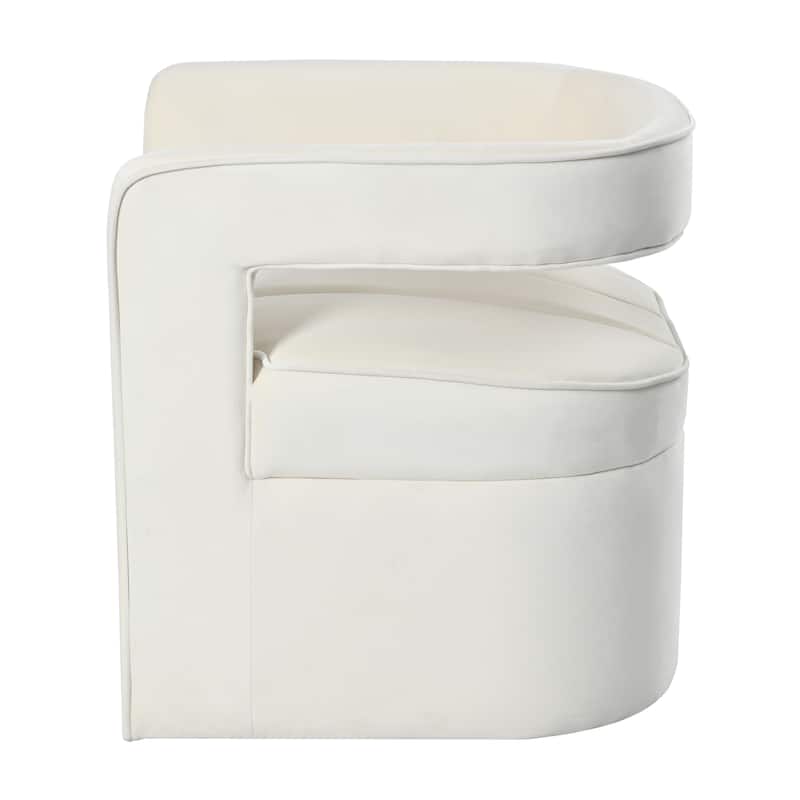 Ivory White Modern 24.25" Upholstered Velvet Accent Chair with Ribbed Detail and Luxury Curved Fully