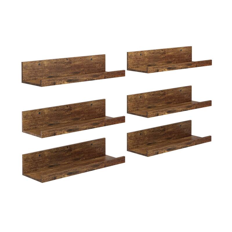 Homy Casa U-Shaped Wall-Mounted Floating Shelf Set of 6, Black & BR