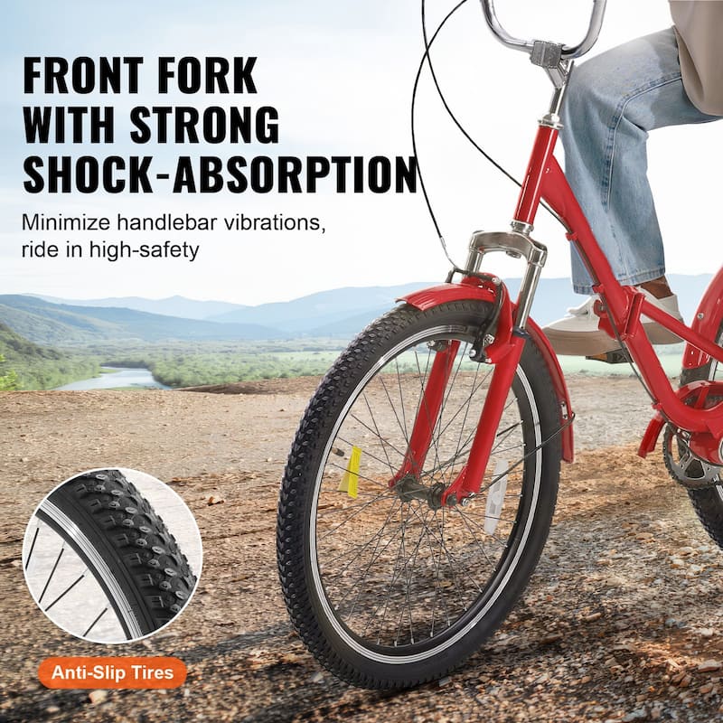 24" Adult Folding Tricycle, Carbon Steel 3-Wheel Bike for Seniors & Women - 68.5 x 29.9 x 44.9 in
