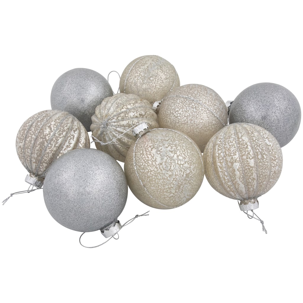 2-Finish Glass Ball Christmas Ornaments - 3" (80mm) - Gold and Silver - 9ct