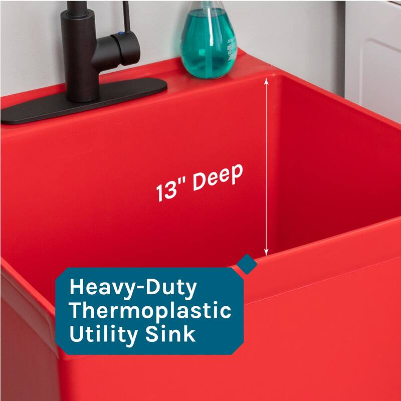 TEHILA Utility Sink Laundry Tub with Black High Arc Coil Faucet