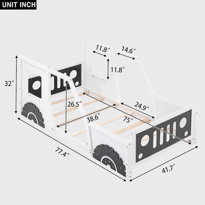Twin Size Classic Car-Shaped Platform Bed with Wheels
