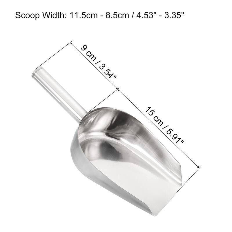 Ice Scoop Stainless Steel 9.5x3.3" Flour Cereal Sugar Food Utility Shovel - Silver