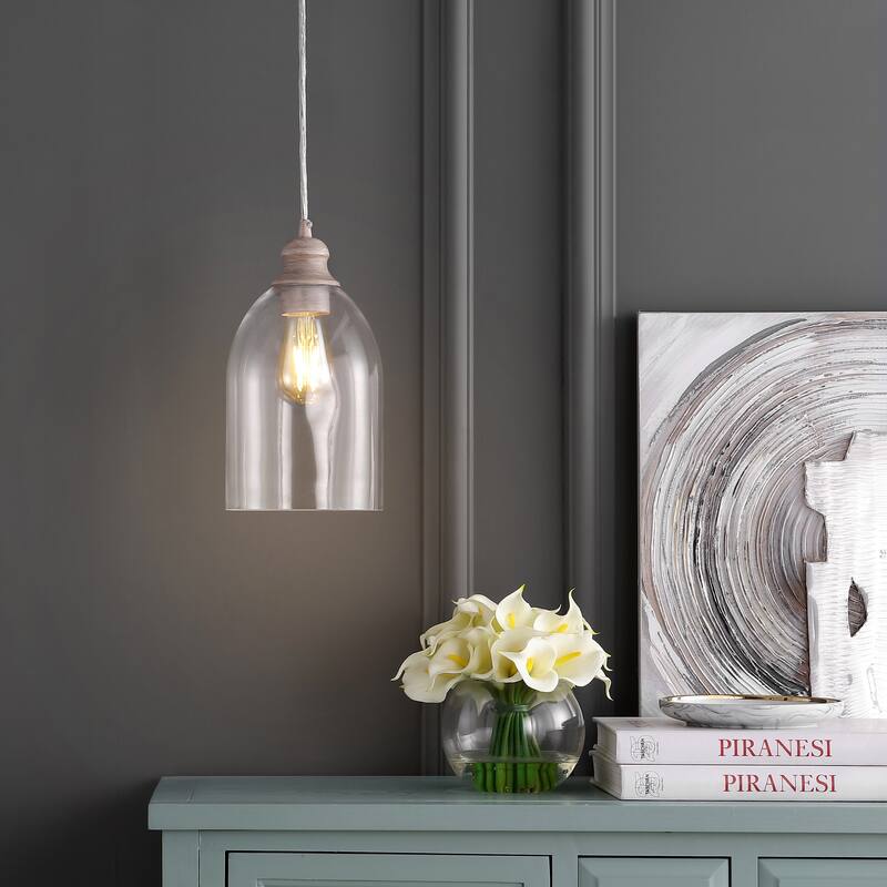 Ira 6.25" Adjustable Greige Glass LED Pendant, Grey/Clear by JONATHAN Y