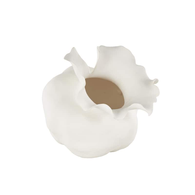 Ceramic Abstract Wide Rounded Floral Shaped Vase with Petal Rim - White or Black - Roche River Decor