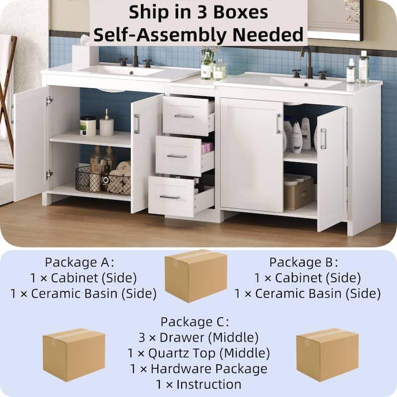 Christopher Knight Home - Vesper Ceramic Dual Sink 84" Vanity