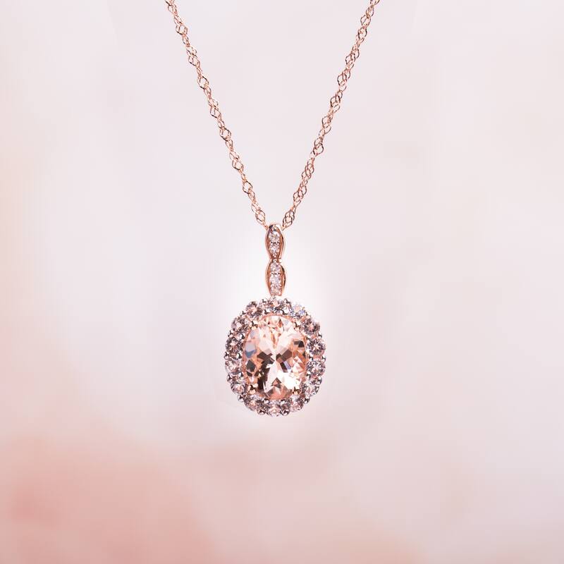 Miadora 14k Rose Gold Oval-cut Morganite, White Topaz and Diamond Accent Halo Drop Necklace