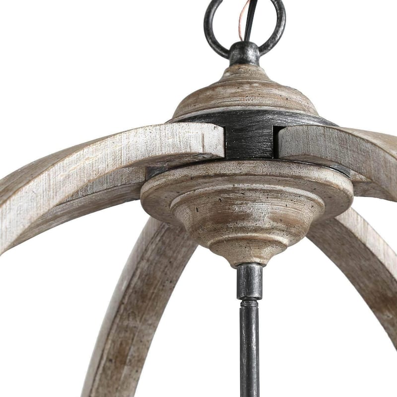 Clovy Farmhouse 6-Light Wood Globe Chandelier for Living Room - D27.2"xH34.5"