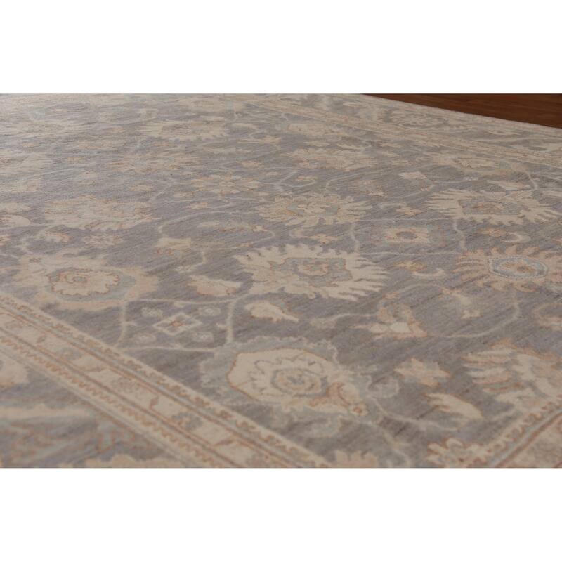 Hand Knotted Oriental 100% Wool Carpet Transitional All-Over Greys & Charcoal Oushak Area Rug - 11' 11'' X 9' 3''