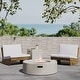 preview thumbnail 4 of 44, Sherwood Acacia Wood Outdoor Lounge Chairs and 50,000 BTU Circular Propane Fire Pit by Christopher Knight Home Teak/ White/ Light Gray
