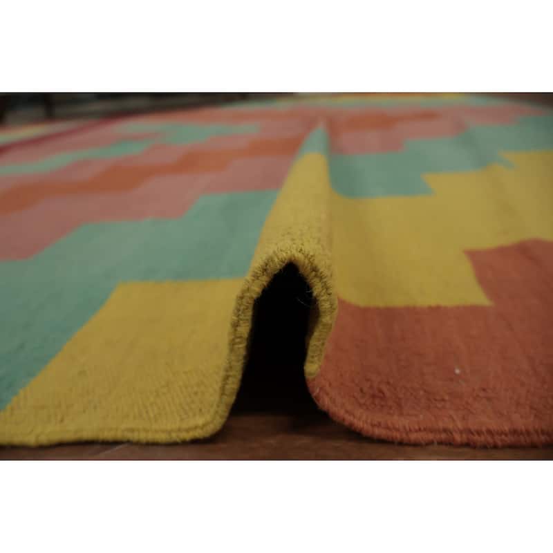 Hand Woven Oriental 100% Wool Carpet Southwestern Geometric Multi-Colored Kilim Area Rug - 11' 7'' X 8' 9''