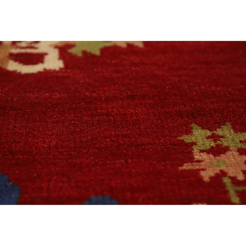Red Pictorial Floral Heriz Serapi Indian Rug Hand-Knotted Wool Carpet - 7'11" x 10'0"
