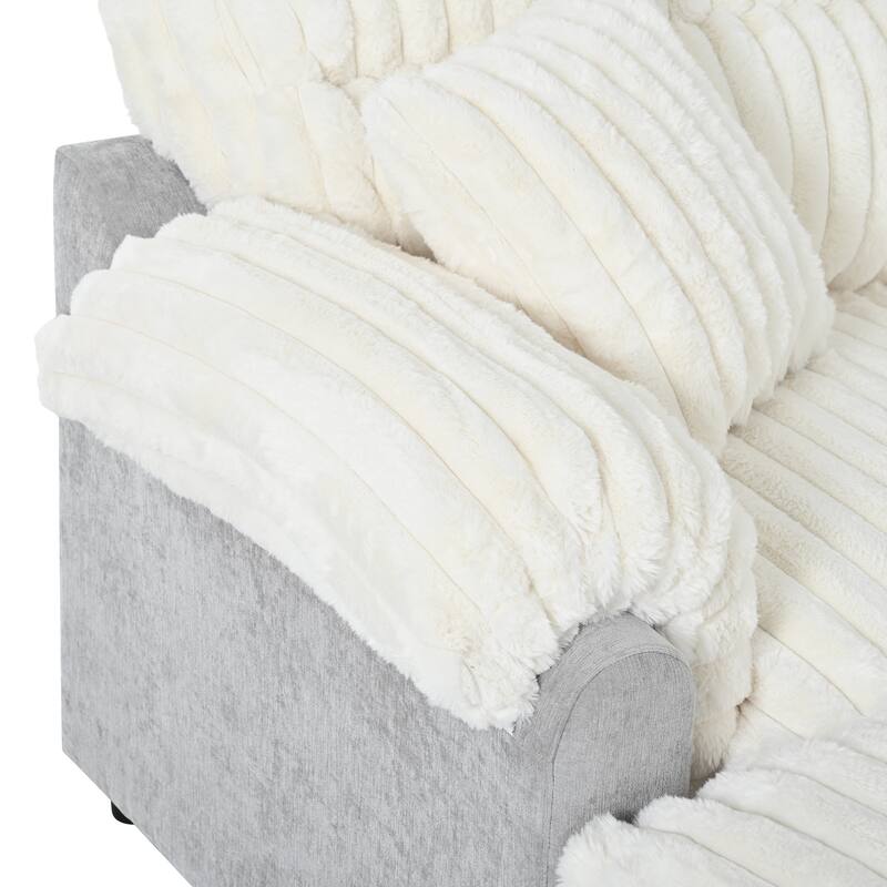 Modern Oversized Chaise Lounge Sofa for Living Room, 65.25" Cloud Sleeper Sofa Plush Faux Fur Sofa Couch with 2 Pillows