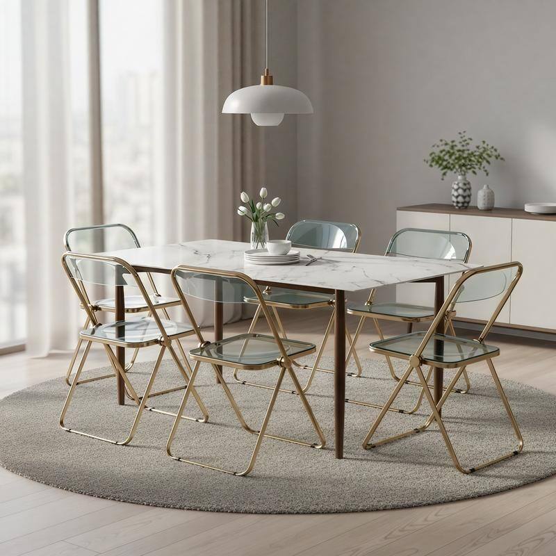 Lawrence Set of 4 Modern Foldable Transparent Acrylic Gold Chrome Folding Chair for Multipurpose Spaces - 30"