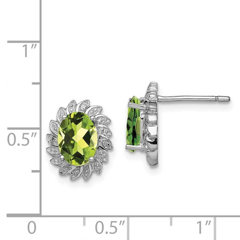 Curata 925 Sterling Silver Polished Rhodium Peridot and Diamond Post Earrings - 12x10mm Wide