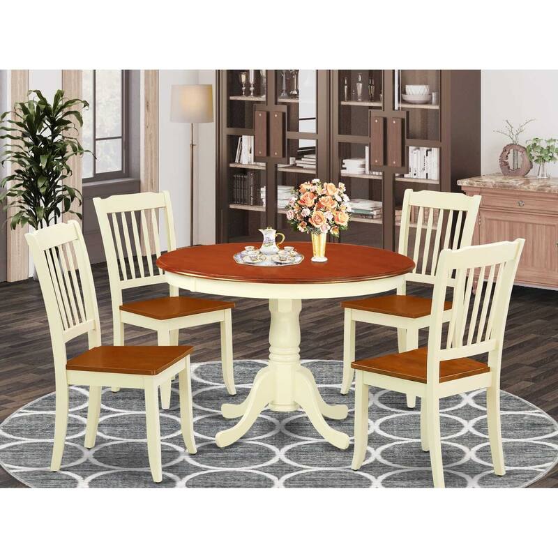 Asian Round Dining Set 5pc 42 Inch Table & 4 Chairs - Modern Furniture