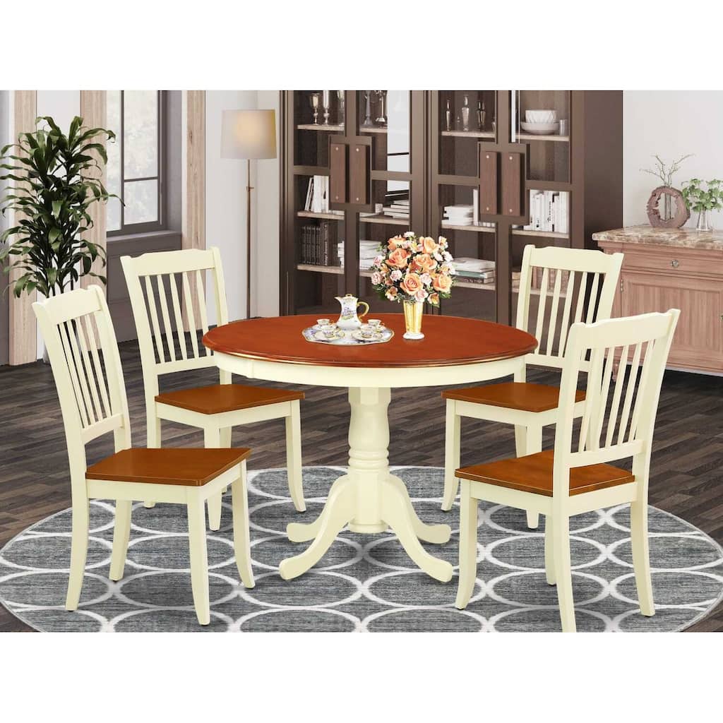 Asian Round Dining Set 5pc 42 Inch Table & 4 Chairs - Modern Furniture