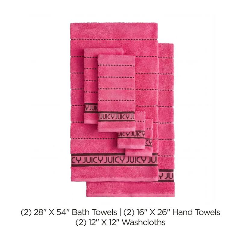 Juicy Couture 6-Piece Towel Set 2 Bath Towels 2 Hand Towels 2 Washcloths - 28"x54"/16"x26"/12"x12"