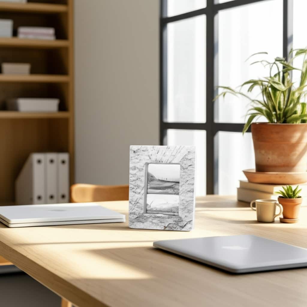 Marble Wood Photo Frame Textured Capri Style Home Office - 1" White