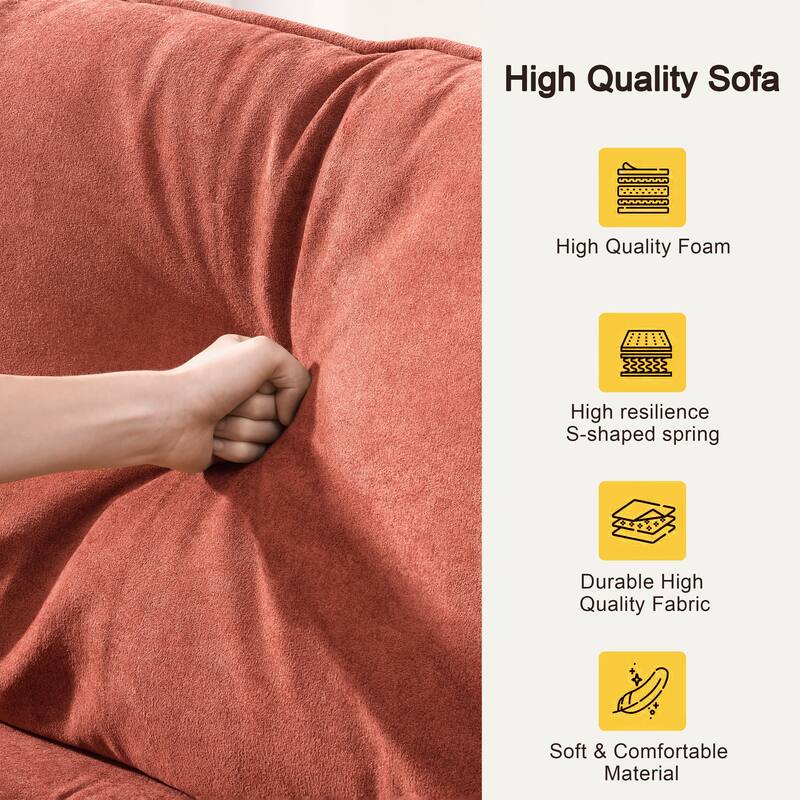 103" Foam 3-Seater Sofa with 4 Pillows, Solid Wood Frame, 600lb Capacity