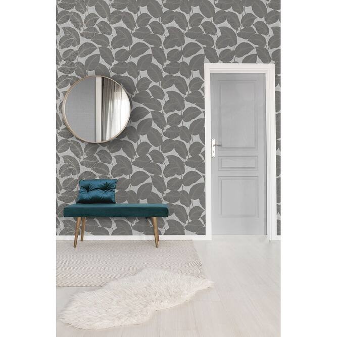 Fine Decor Larson Grey Leaf Wallpaper