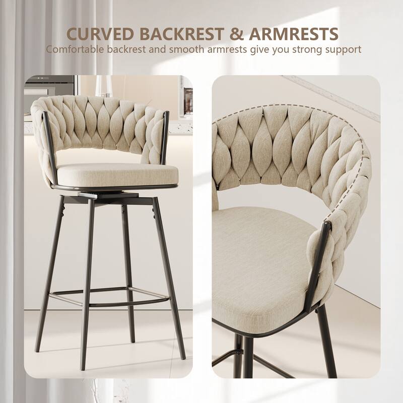 Modern Luxury 360°Swivel Bar Chairs Set of 2, with Cushioned Seat Backrest and Metal Legs