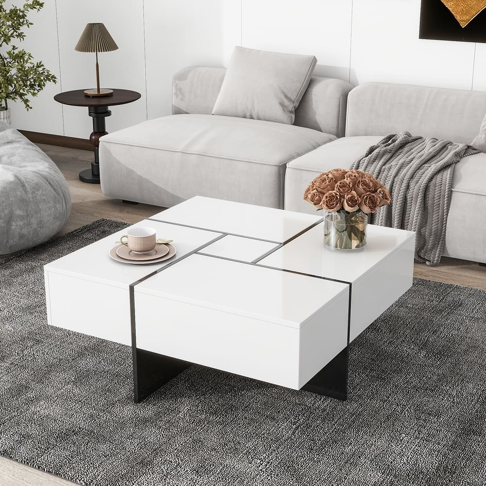 Extendable Coffee Table End Table with 4 Hidden Storage, Accent Table Center Table with Sliding Tabletop