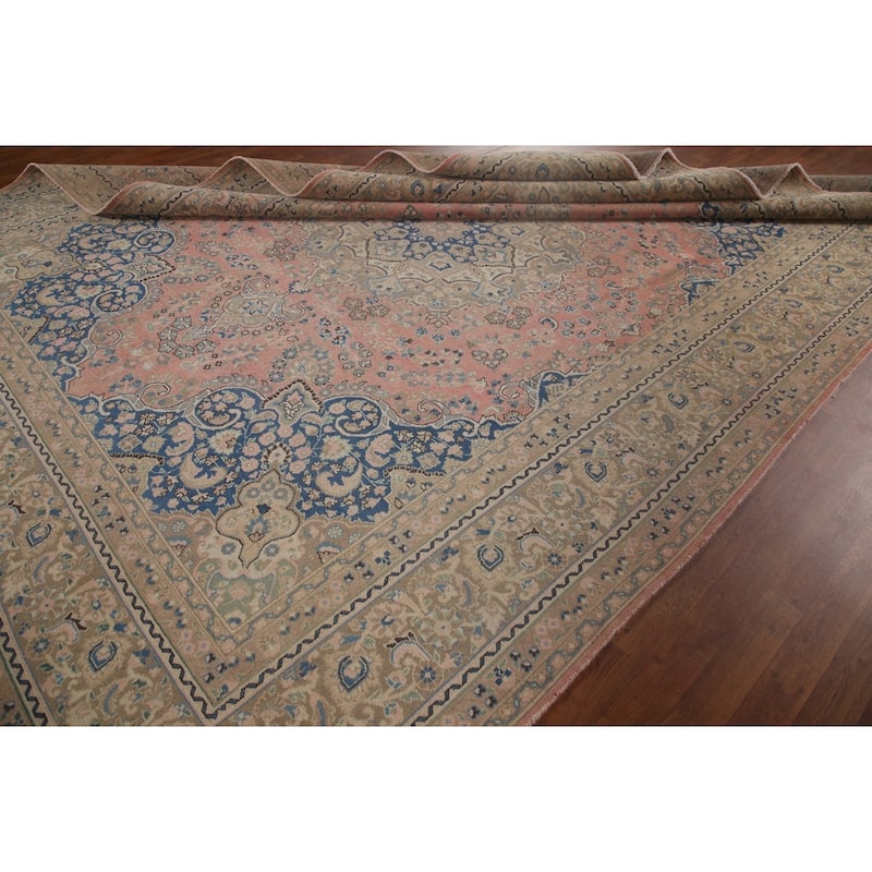 Traditional Mashad Persian Vintage Area Rug Handmade Wool Carpet - 9'5" x 12'5"
