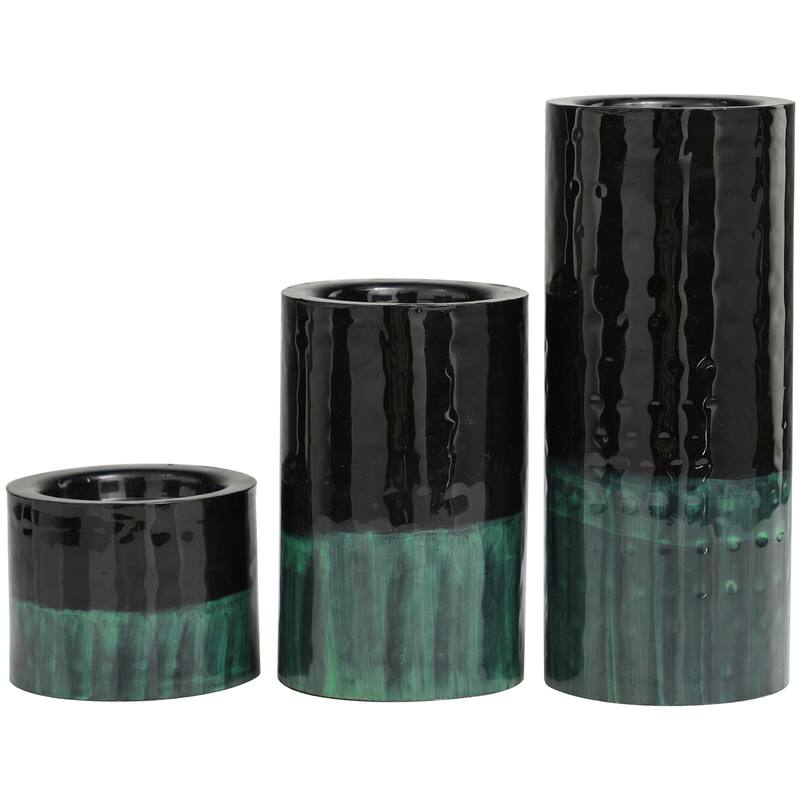 Black or Green Metal Colorblock Candle Holder with Paint Streak Designs (Set of 3)