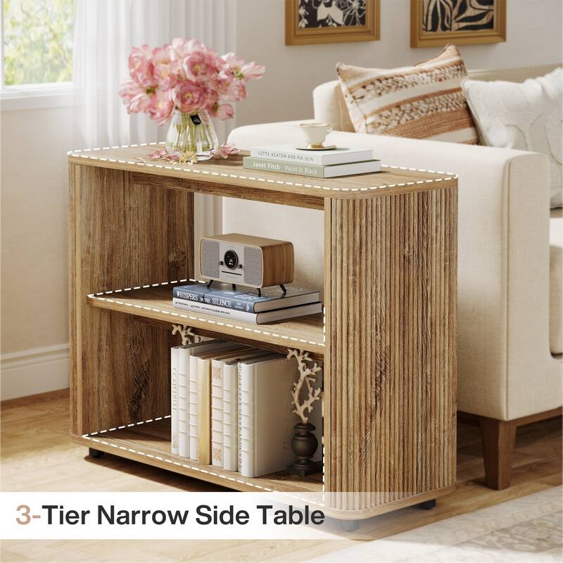 3-Tier Small Side Table Bedside Table, Farmhouse Fluted Nightstand for Bedroom