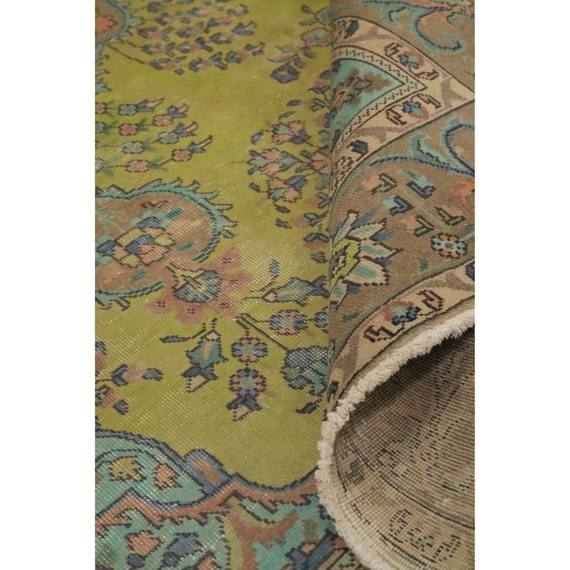 Hand Knotted Oriental 100% Wool Carpet Traditional Floral Green Tabriz Area Rug - 9' 9'' X 6' 5''
