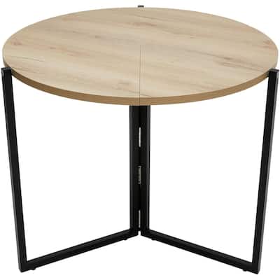 Natural Foldable Round Trifold Table 35" Space Saving Multi Use Design