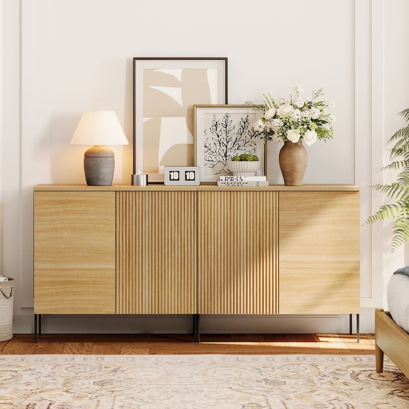 4 Pcs Bedroom Set，Wooden Dresser and Nightstand Sets for Bedroom, Reeded Night Stand of 2 with Charging