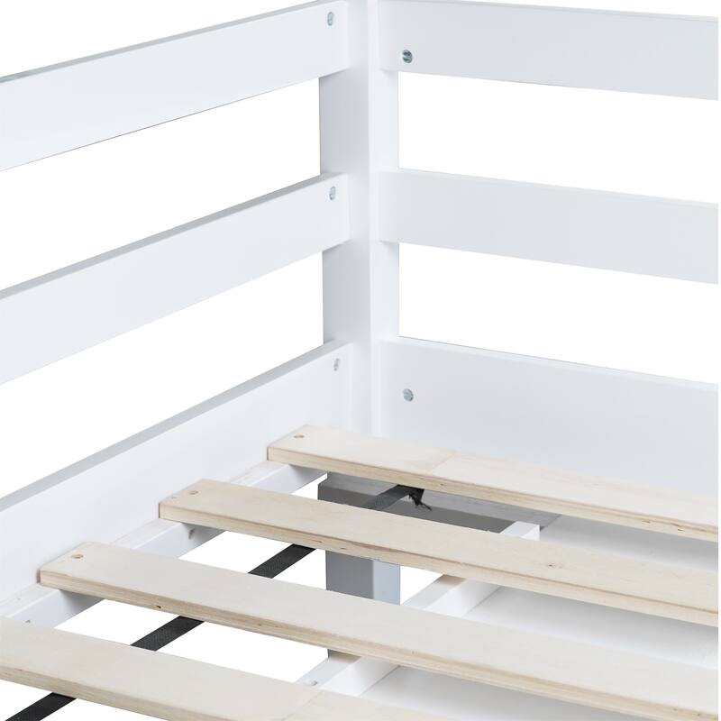 Twin Rubber Wood Loft Bed with Drawer Cabinet, Shelf,Pulling -Out Desk