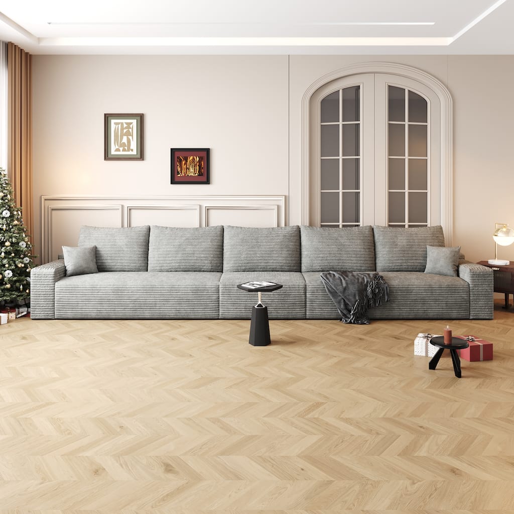 168" Grey Modular Sofa with Deep Seat, Foam Material, No Assembly Required