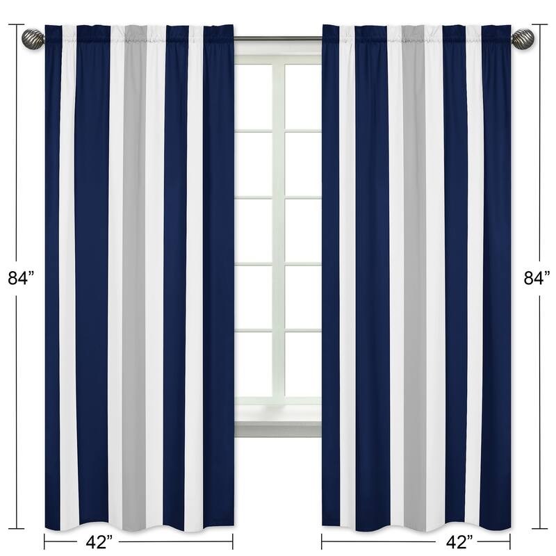 Sweet Jojo Designs Stripe Collection Navy Blue and Gray Window Curtain Panels