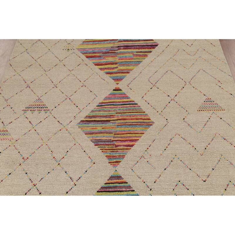 Geometric Trellis Moroccan Area Rug Handmade Wool Carpet - 6'9"x 10'5"