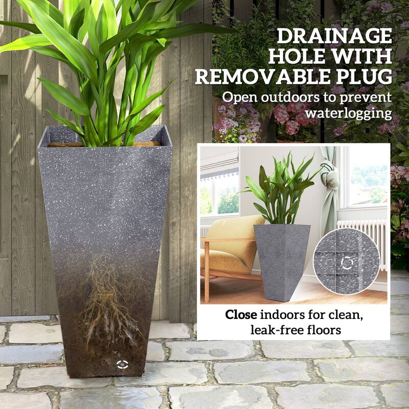 Outsunny 28 Inch Tall Planters for Outdoor Plants, Set of 3 Plastic Flower Pots with Marble Finish and Drainage Holes